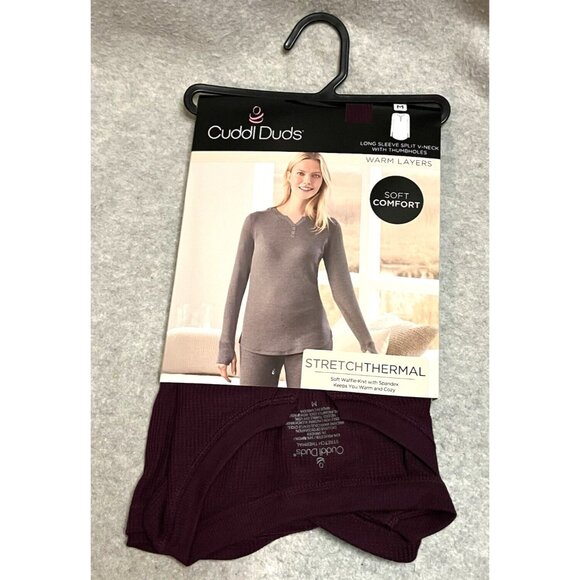 NEW Cuddl Duds Women's Size M Grape Stretch Thermal Long Sleeve Split V Neck - Picture 1 of 3